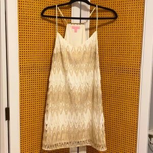 Lilly Pultizer ivory and gold racerback dress